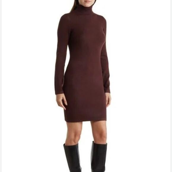French Connection Soft Turtleneck Brown Long Sleeve Sweater Mini Dress XL NWT - Picture 1 of 12